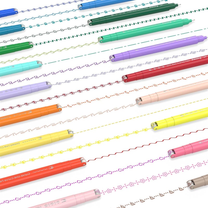 AECHY 18PCS Curve Highlighter Pen Set, Dual Tip Marker Pens with 18 Different Curve Shapes & 18 Colors Mark Lines, Aesthetic Curve Marker Highlighter for Journal Planner School Supplies - Image 3